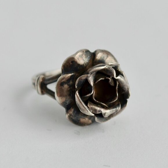 Vintage Sterling Silver ? Rose Ring Size 5 - Picture 1 of 4